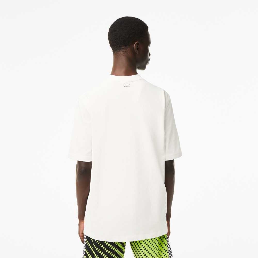 White Lacoste Loose Fit Cotton Jersey Print T-Shirt | EWIXCV-201