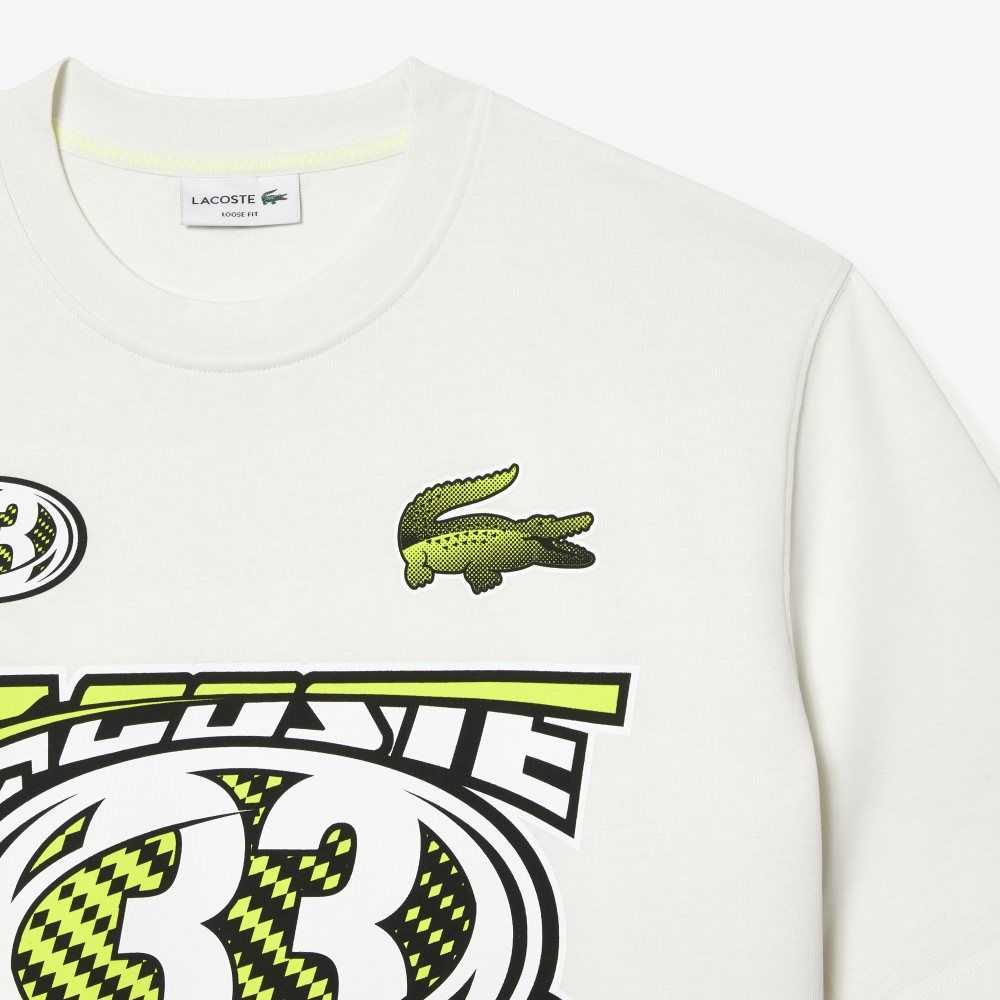 White Lacoste Loose Fit Cotton Jersey Print T-Shirt | EWIXCV-201