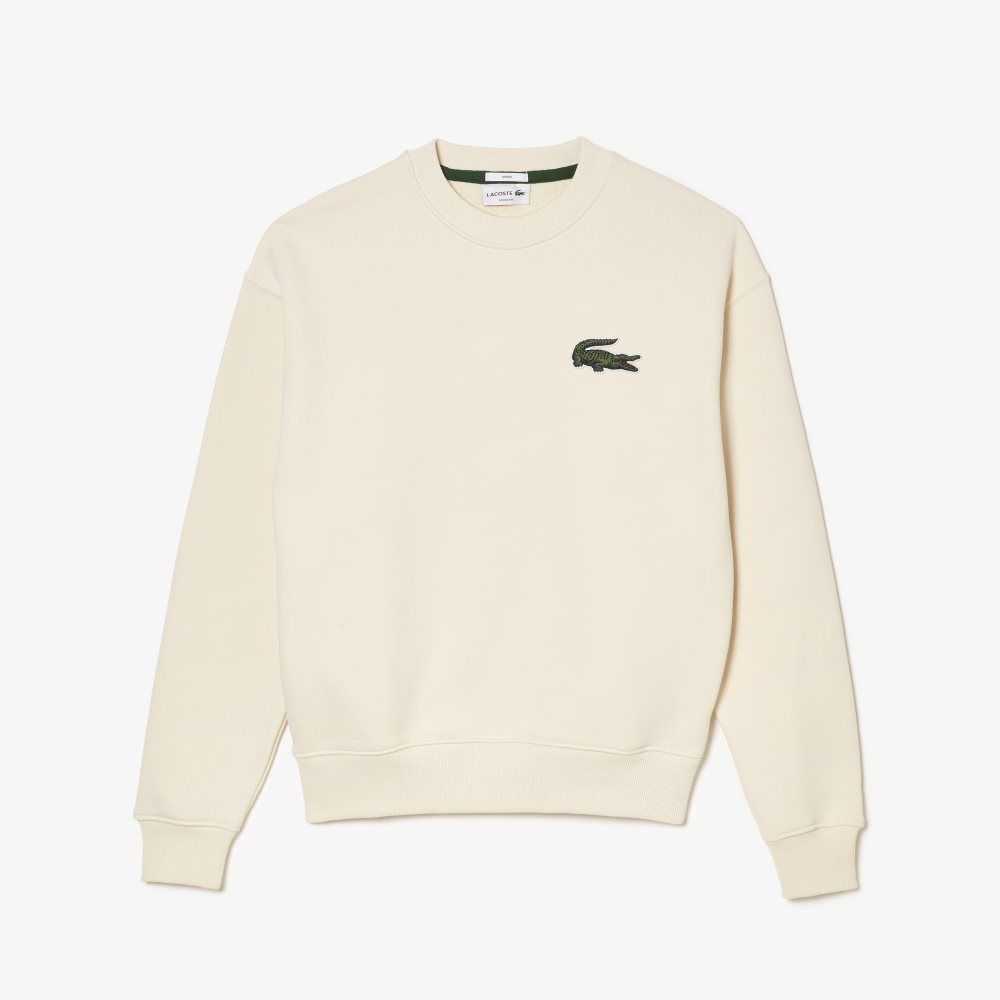 White Lacoste Loose Fit Crocodile Badge Sweatshirt | DHMJRL-013