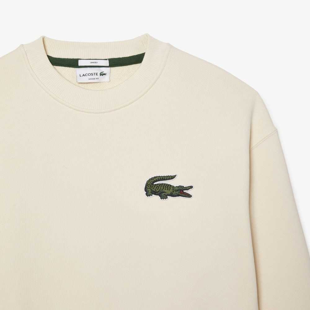 White Lacoste Loose Fit Crocodile Badge Sweatshirt | DHMJRL-013