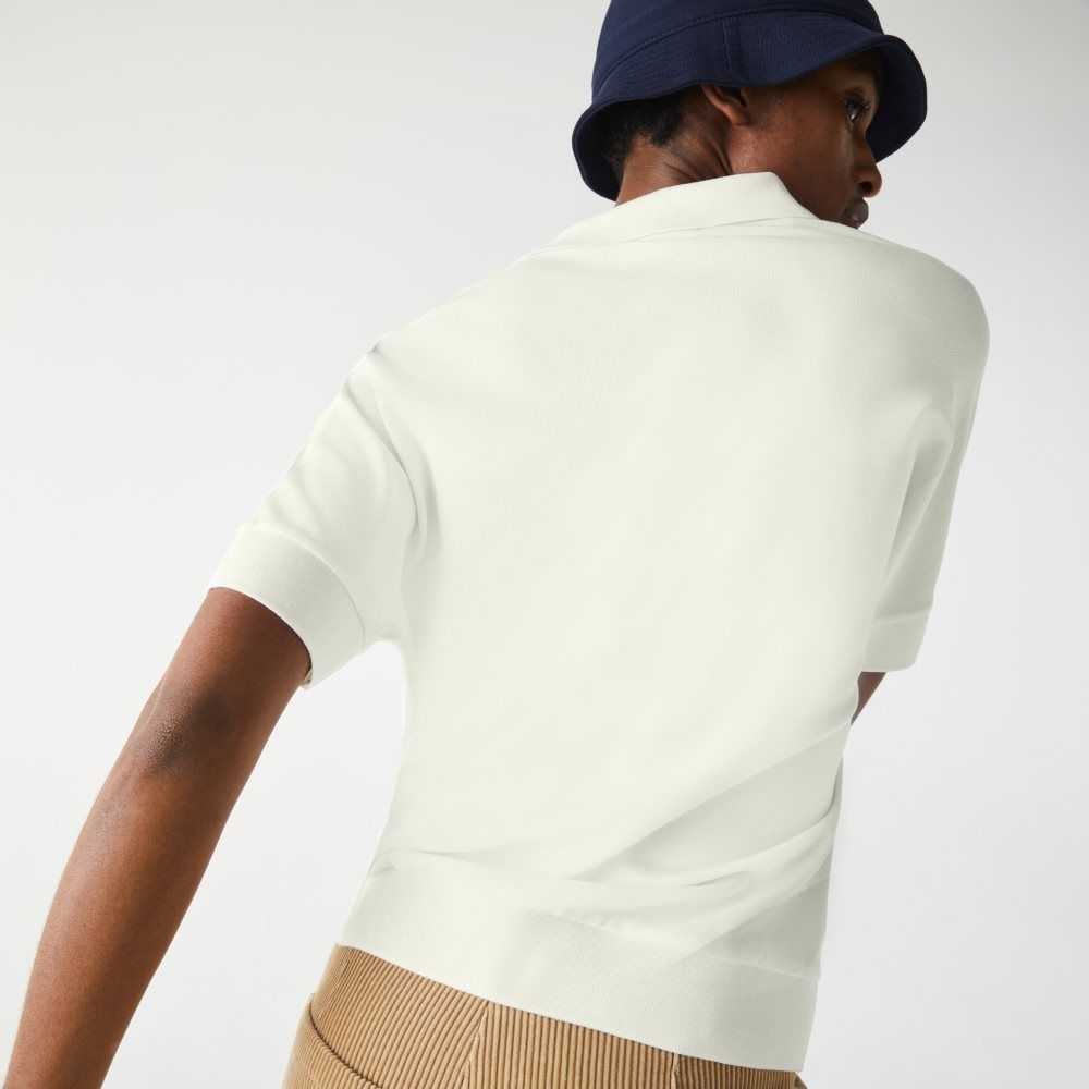 White Lacoste Loose Fit Flowy Pique Polo | ZVBODA-943