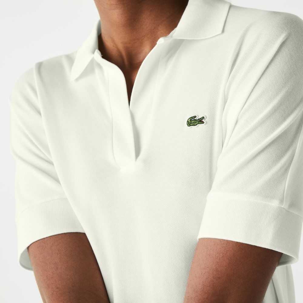 White Lacoste Loose Fit Flowy Pique Polo | ZVBODA-943