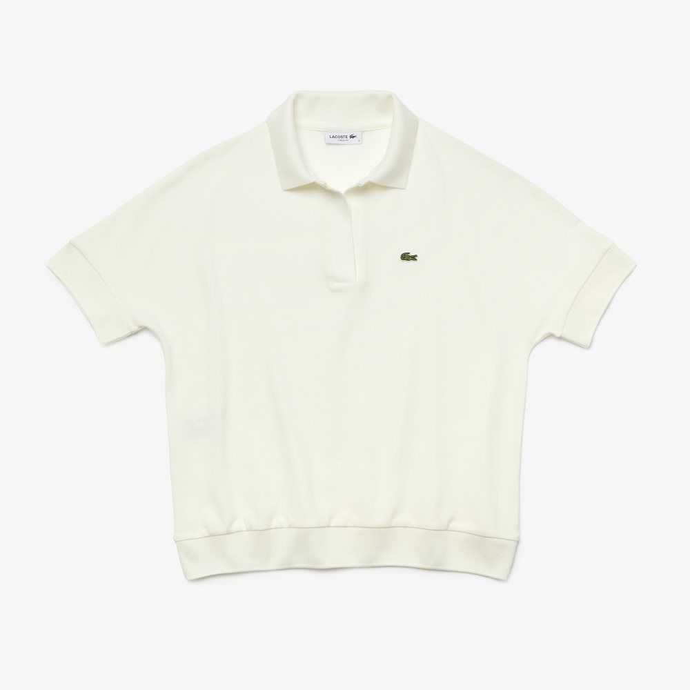 White Lacoste Loose Fit Flowy Pique Polo | ZVBODA-943