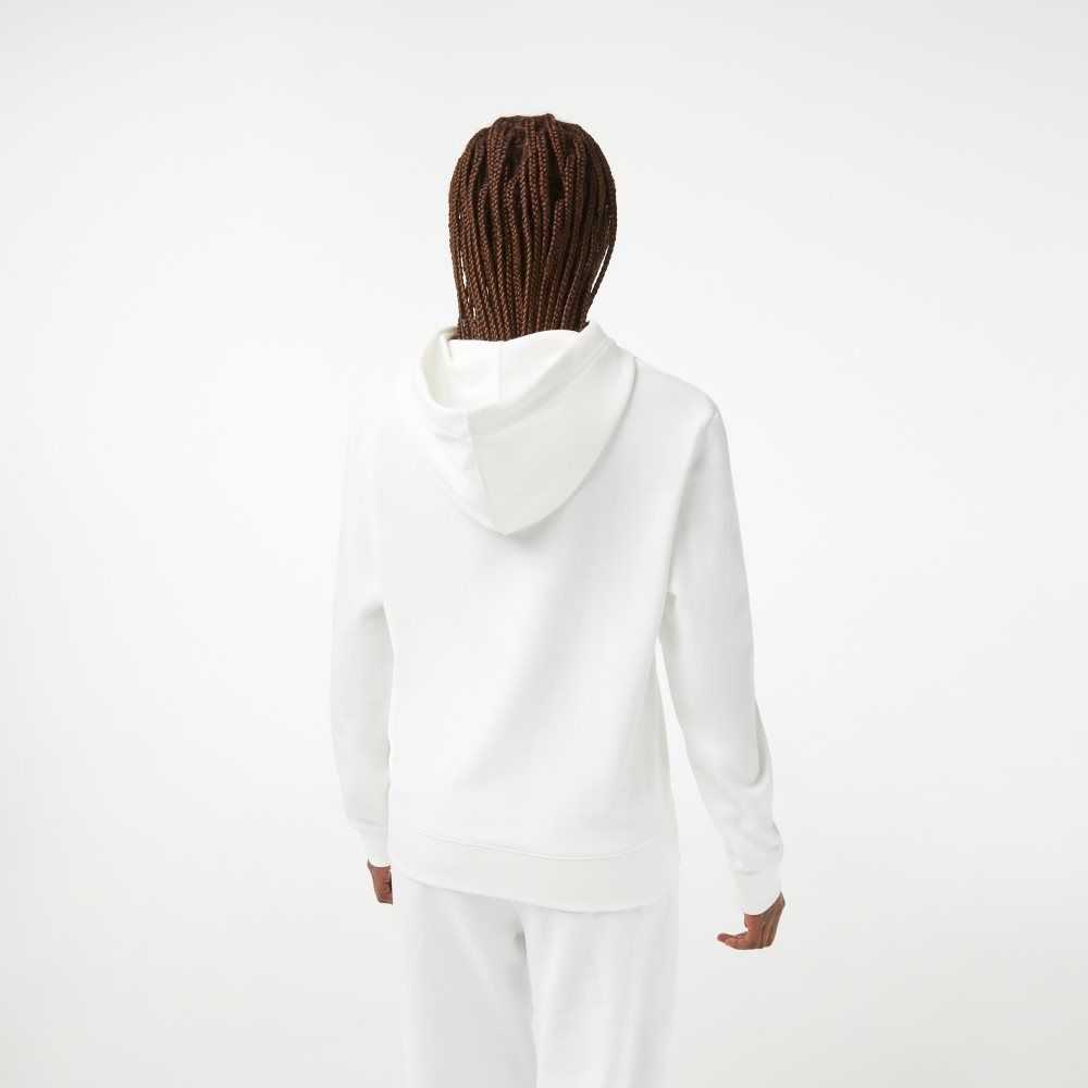 White Lacoste Loose Fit Hoodie with Contrast Branding | QIMCLW-607