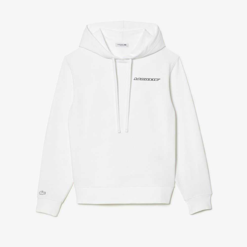 White Lacoste Loose Fit Hoodie with Contrast Branding | QIMCLW-607