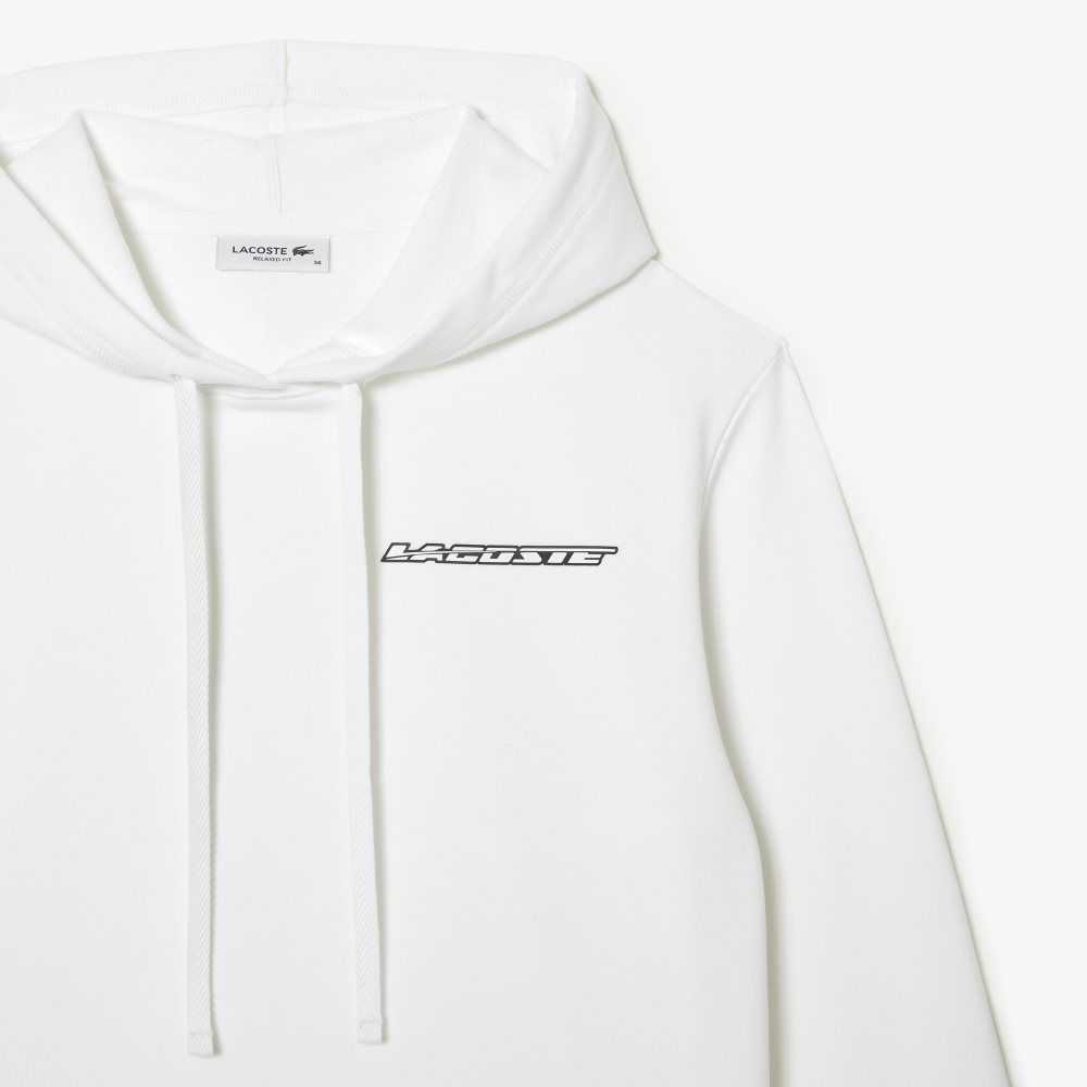 White Lacoste Loose Fit Hoodie with Contrast Branding | QIMCLW-607