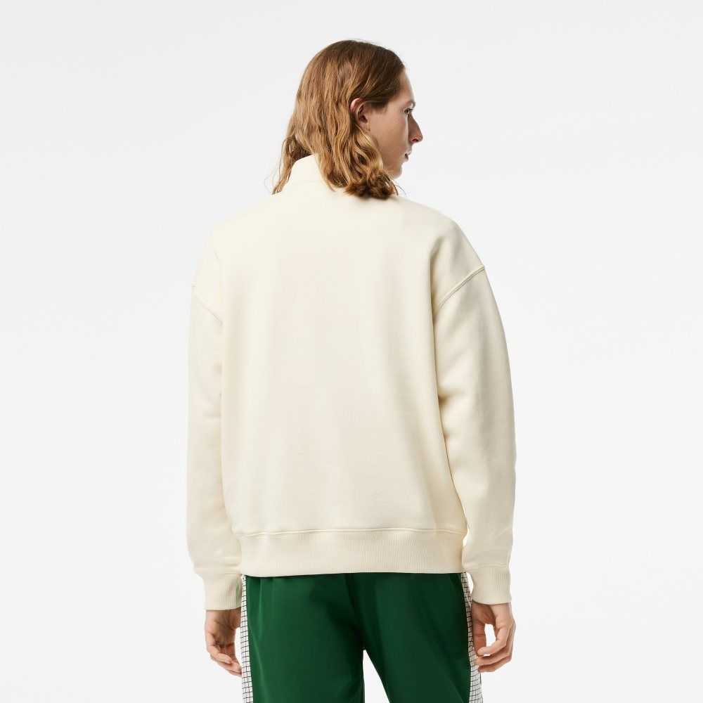 White Lacoste Loose Fit Organic Cotton Half Zip Sweatshirt | QOKHSA-794