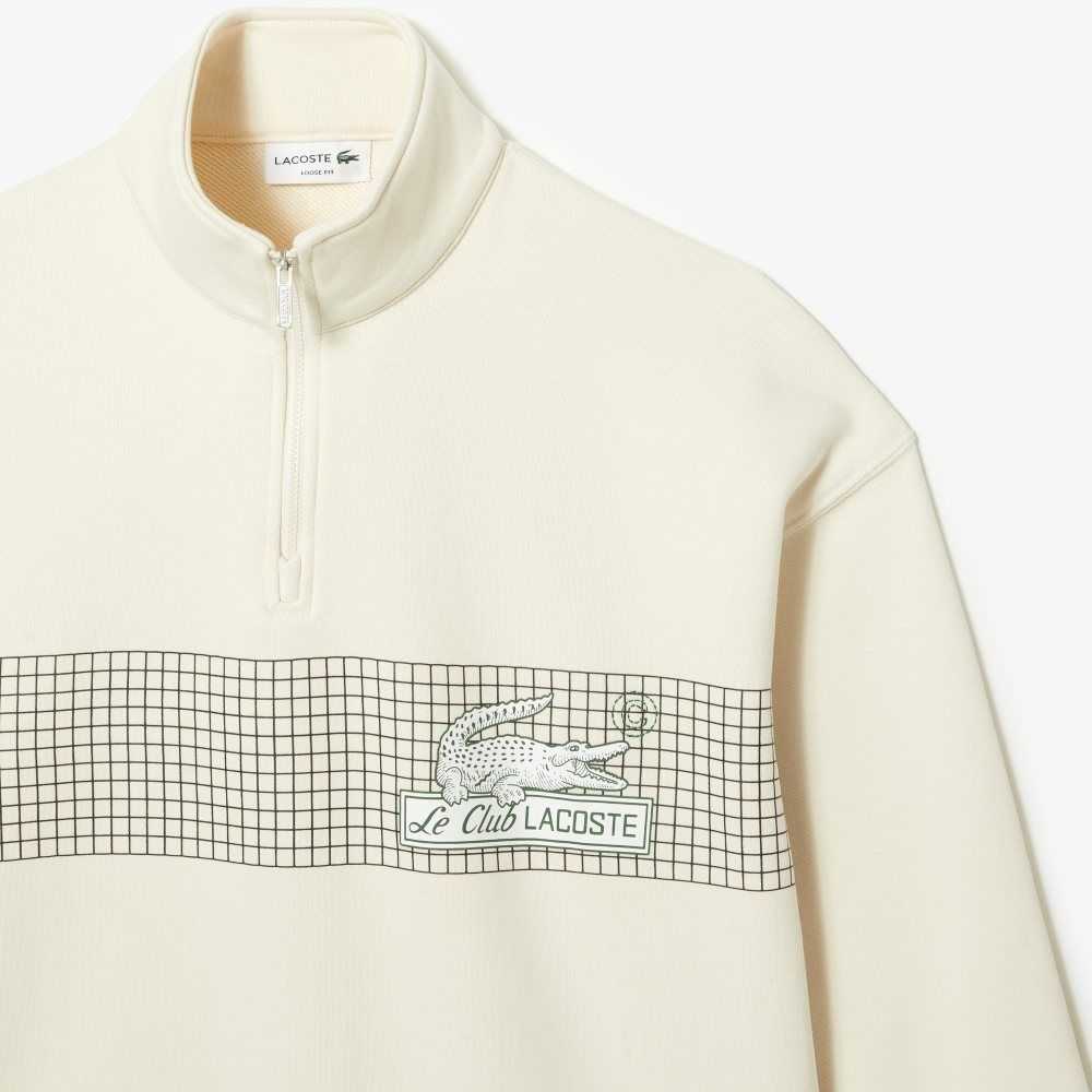 White Lacoste Loose Fit Organic Cotton Half Zip Sweatshirt | QOKHSA-794