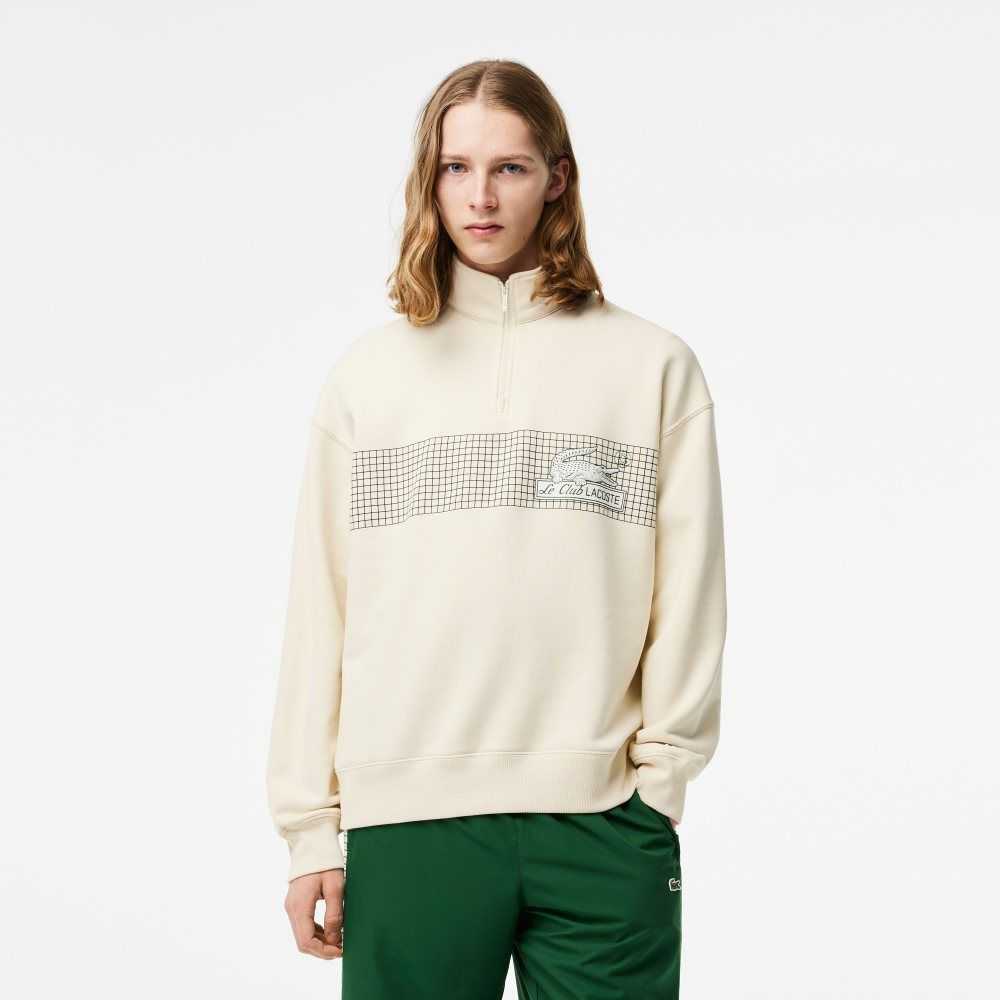 White Lacoste Loose Fit Organic Cotton Half Zip Sweatshirt | QOKHSA-794