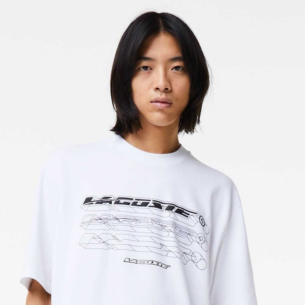 White Lacoste Loose Fit Organic Cotton Pique T-Shirt | IVODZJ-908