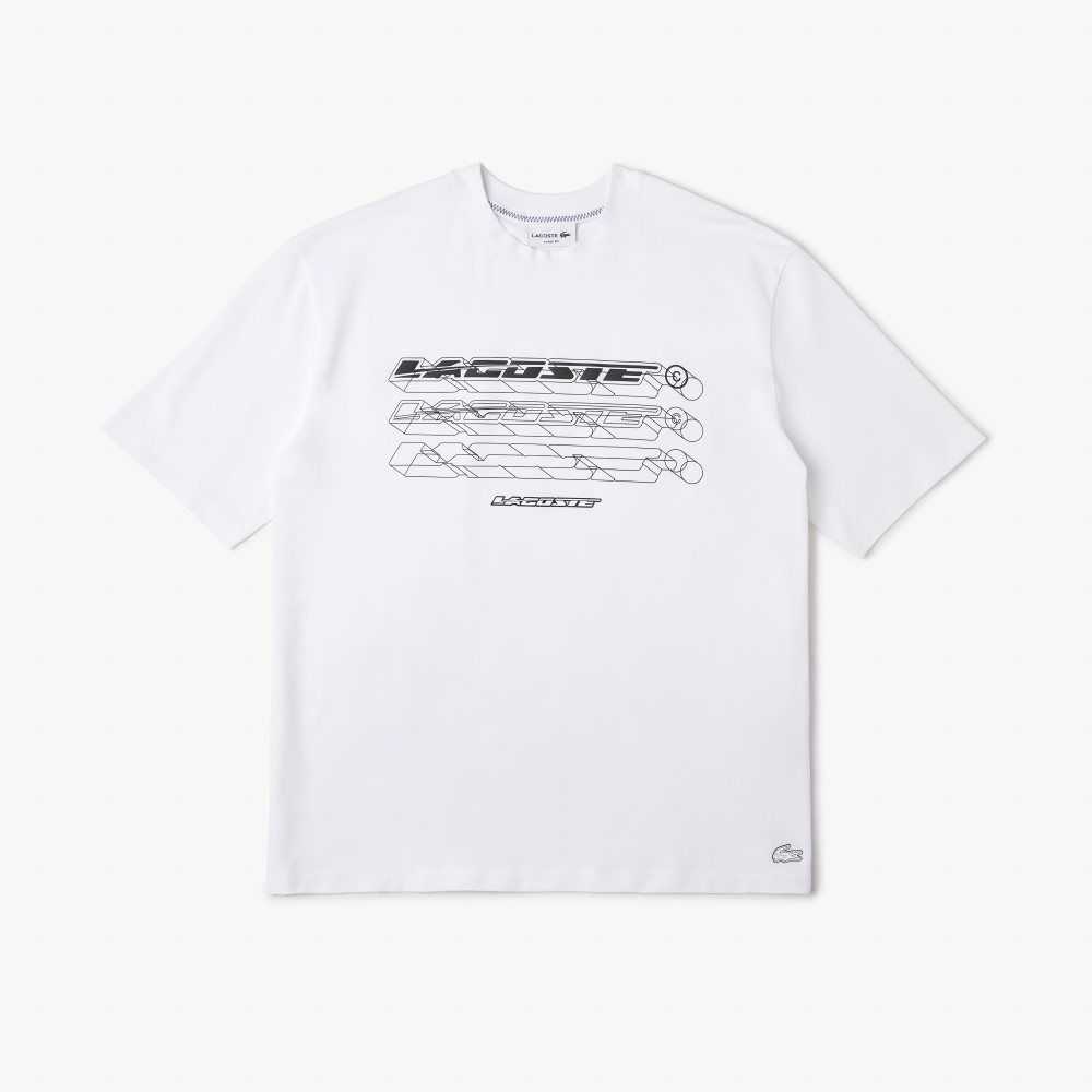 White Lacoste Loose Fit Organic Cotton Pique T-Shirt | IVODZJ-908