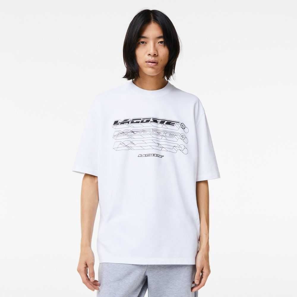 White Lacoste Loose Fit Organic Cotton Pique T-Shirt | IVODZJ-908