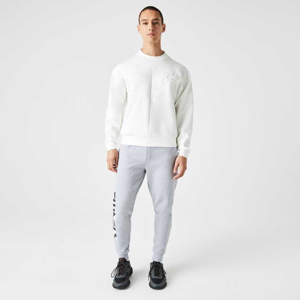 White Lacoste Loose Fit Patchwork Effect Sweatshirt | KFXDCJ-038