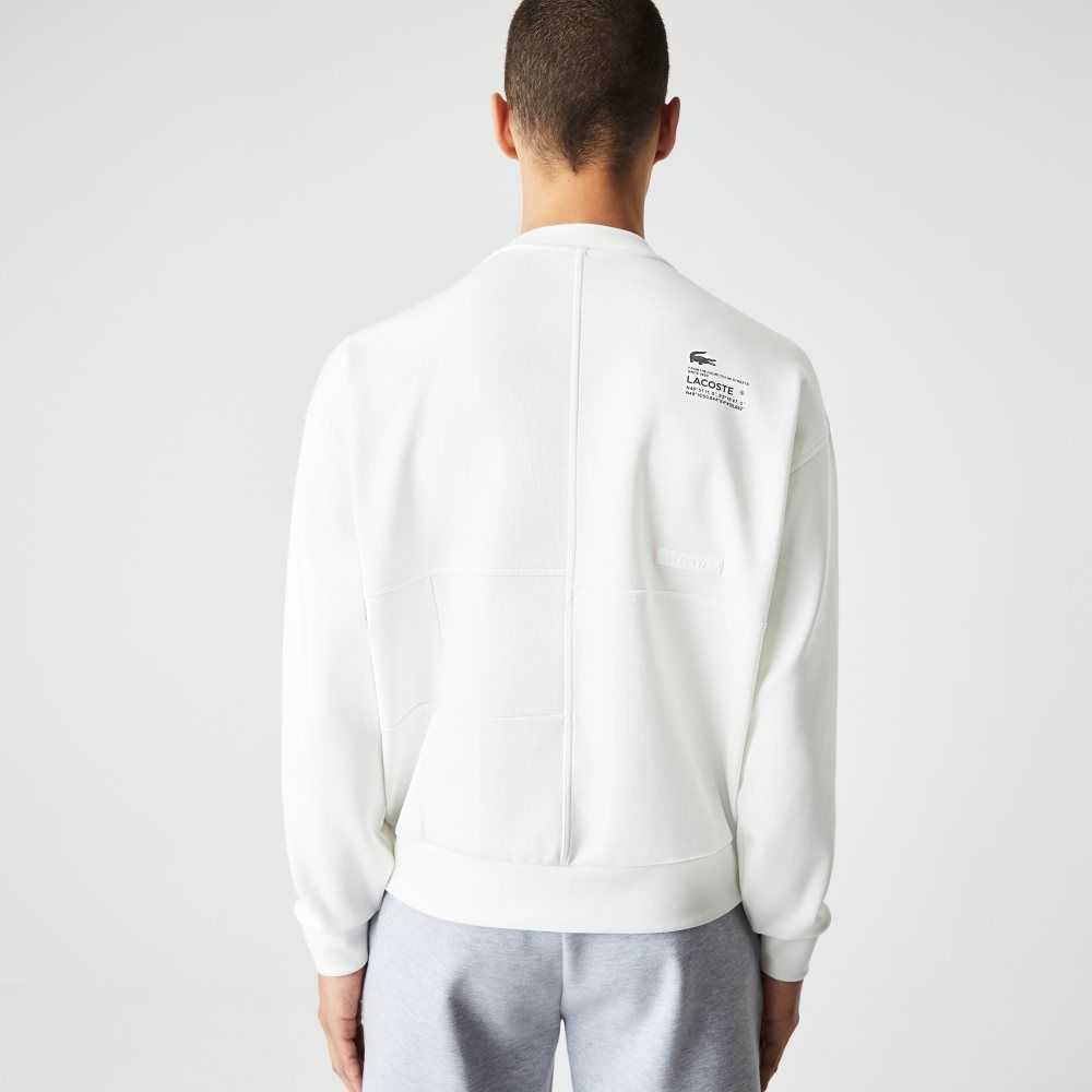 White Lacoste Loose Fit Patchwork Effect Sweatshirt | KFXDCJ-038