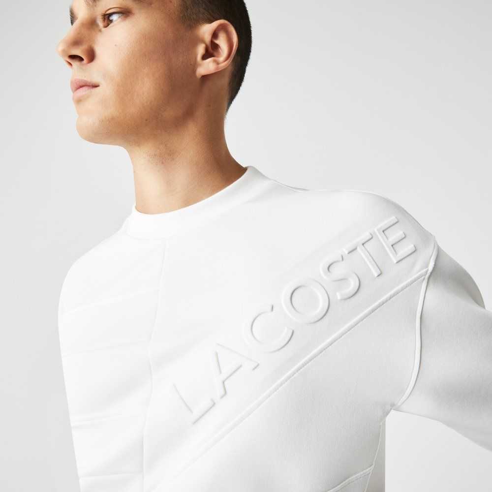 White Lacoste Loose Fit Patchwork Effect Sweatshirt | KFXDCJ-038