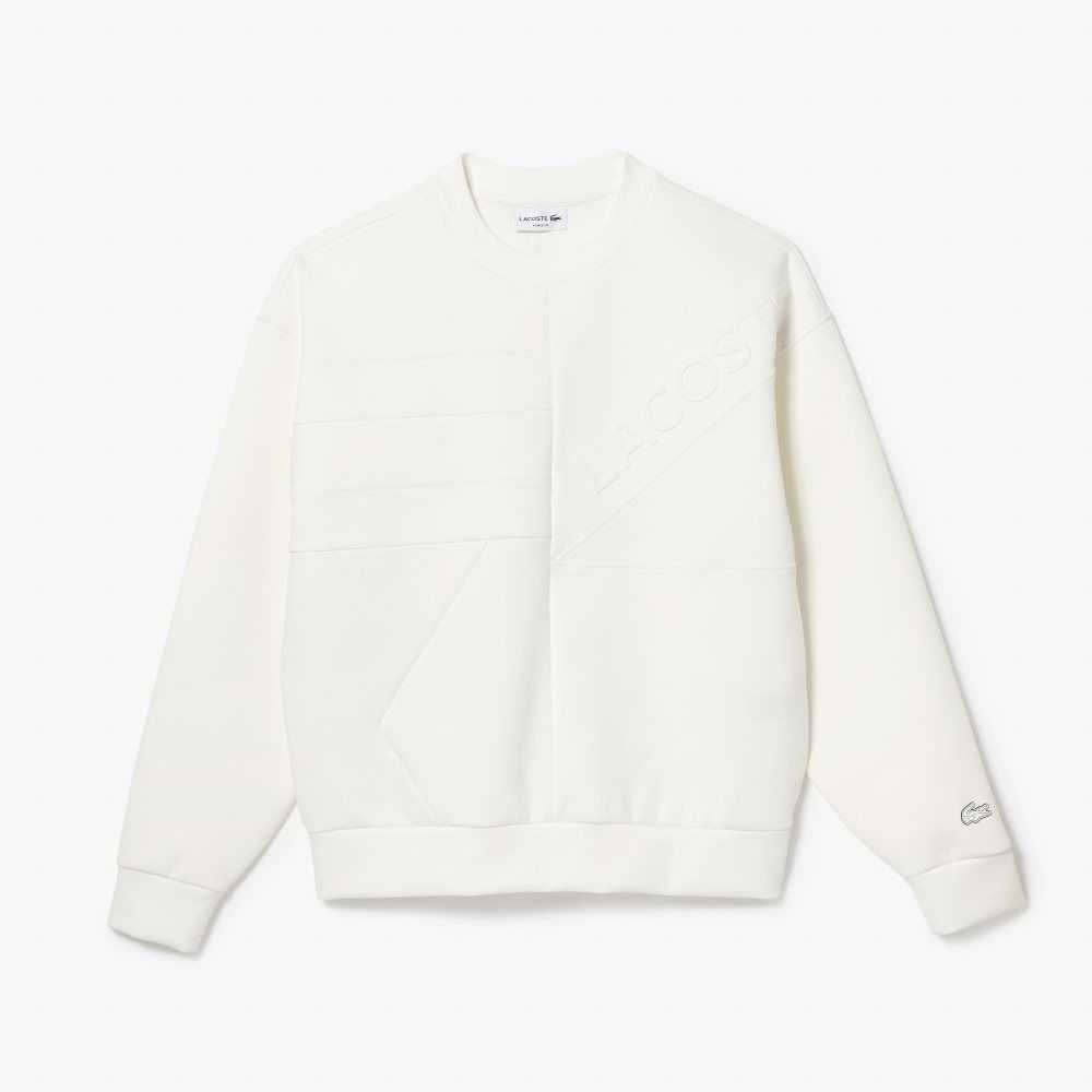 White Lacoste Loose Fit Patchwork Effect Sweatshirt | KFXDCJ-038