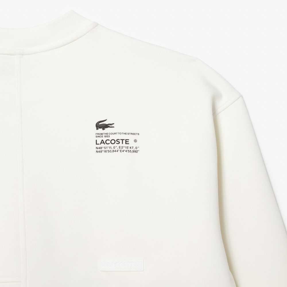 White Lacoste Loose Fit Patchwork Effect Sweatshirt | KFXDCJ-038