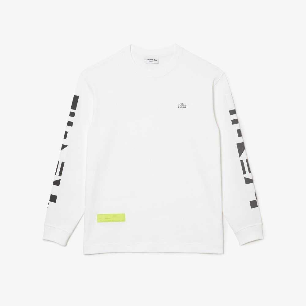 White Lacoste Loose Fit Print T-Shirt | PHZOKQ-082