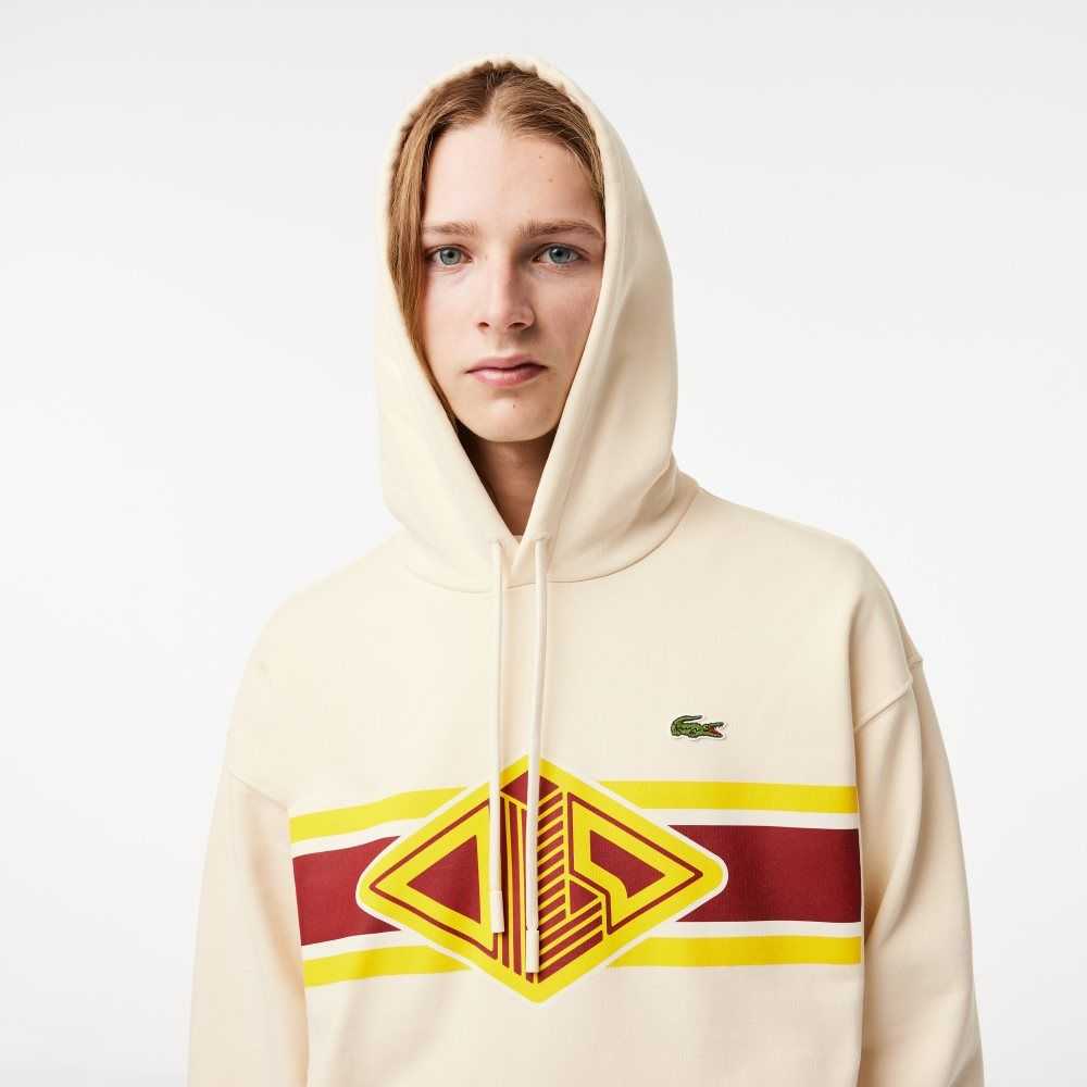 White Lacoste Loose Fit Printed Hoodie | HDETQS-685