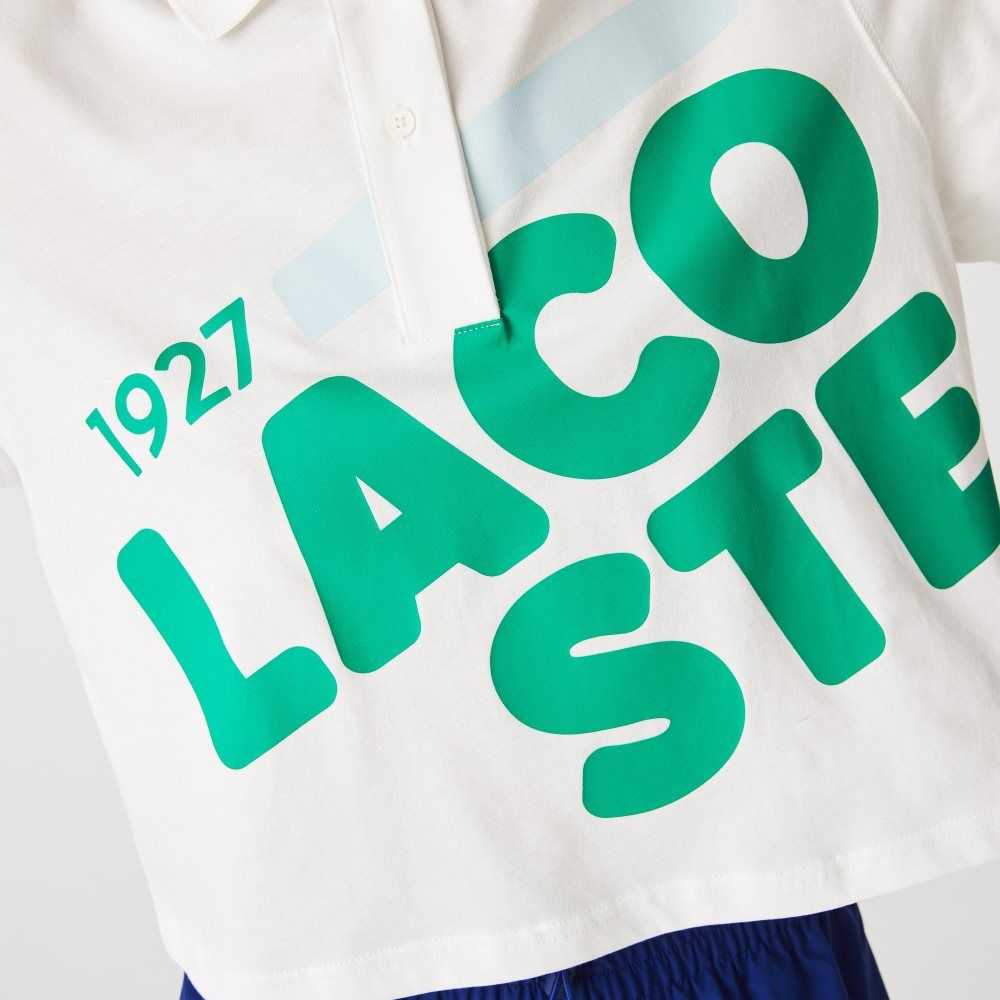 White Lacoste Loose Fit Short Print Organic Cotton Polo | PCZNJM-192