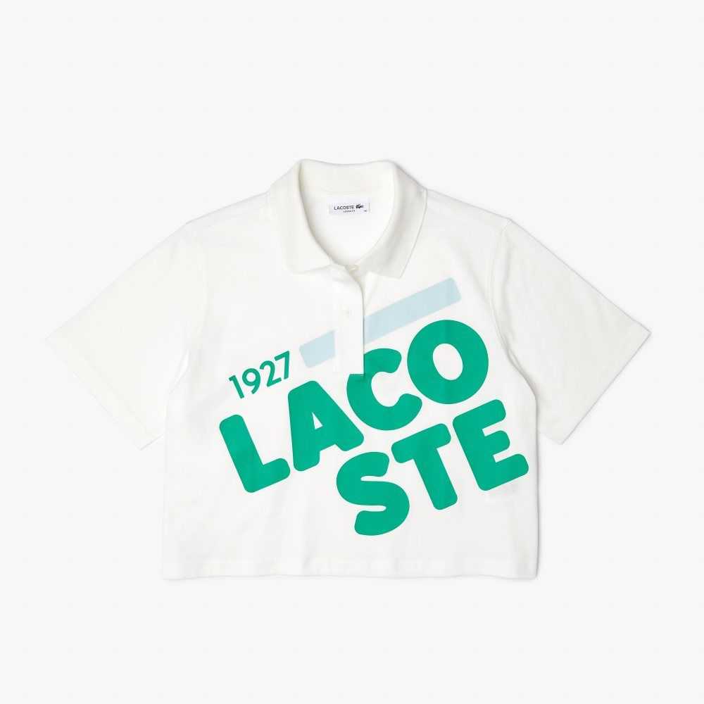 White Lacoste Loose Fit Short Print Organic Cotton Polo | PCZNJM-192