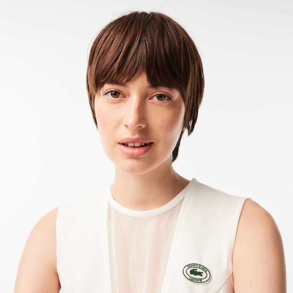 White Lacoste Low-cut x Sporty & Rich Tennis Dress | KTBVCF-412