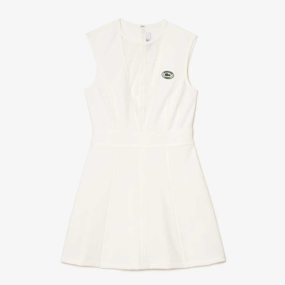 White Lacoste Low-cut x Sporty & Rich Tennis Dress | KTBVCF-412