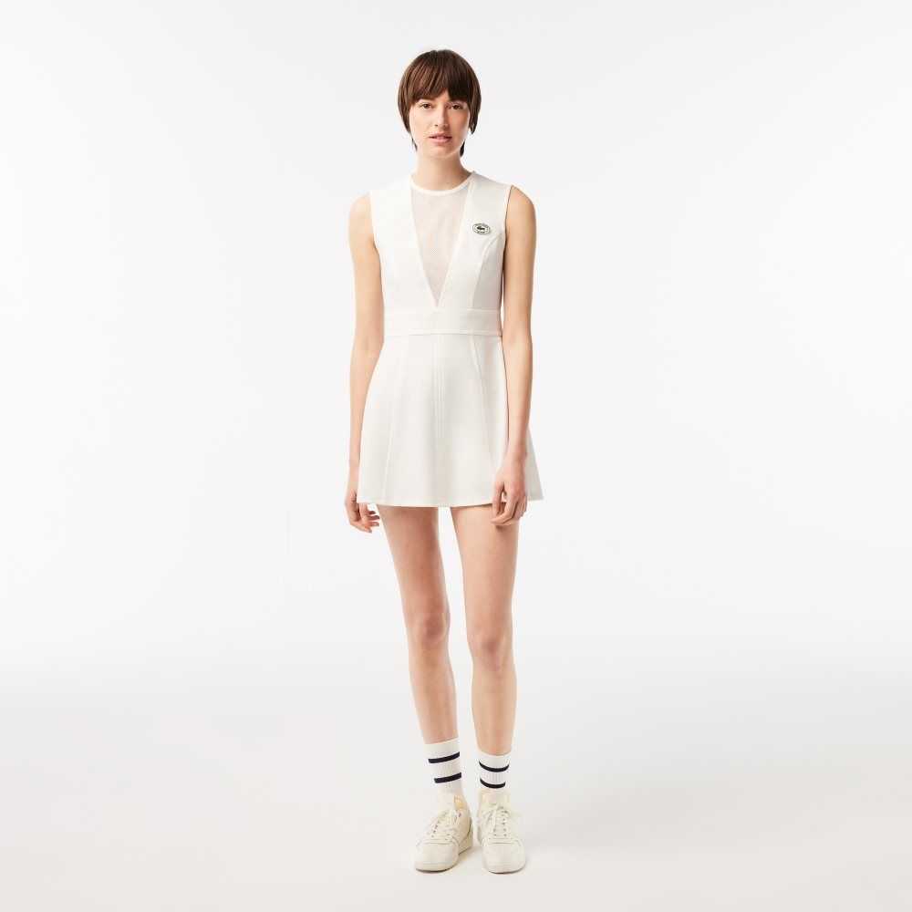 White Lacoste Low-cut x Sporty & Rich Tennis Dress | KTBVCF-412