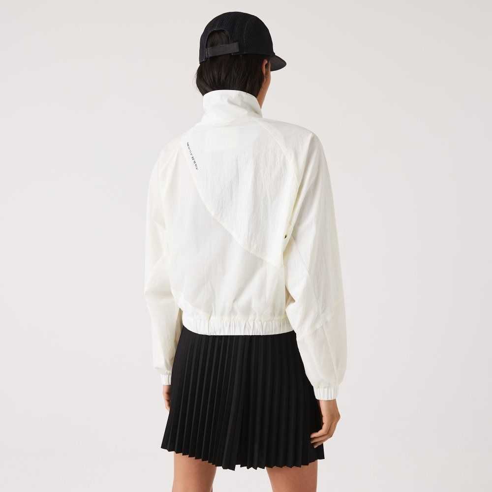 White Lacoste Mesh Lined Nylon Jacket | PLYDMK-435