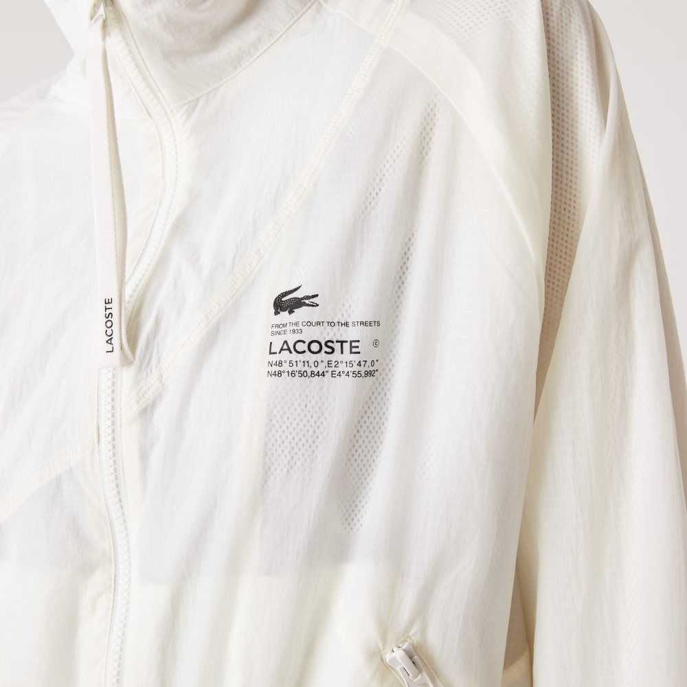 White Lacoste Mesh Lined Nylon Jacket | PLYDMK-435