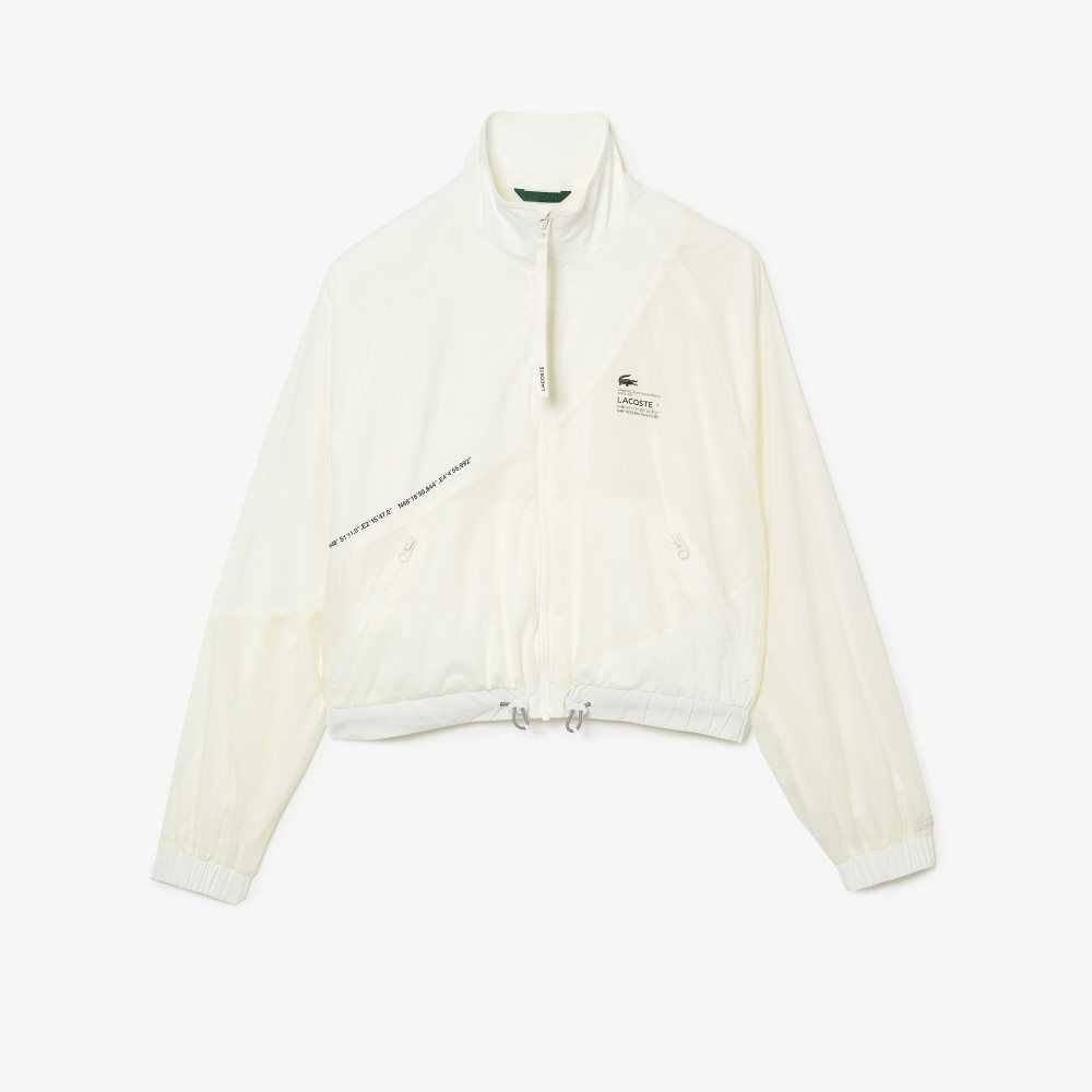 White Lacoste Mesh Lined Nylon Jacket | PLYDMK-435