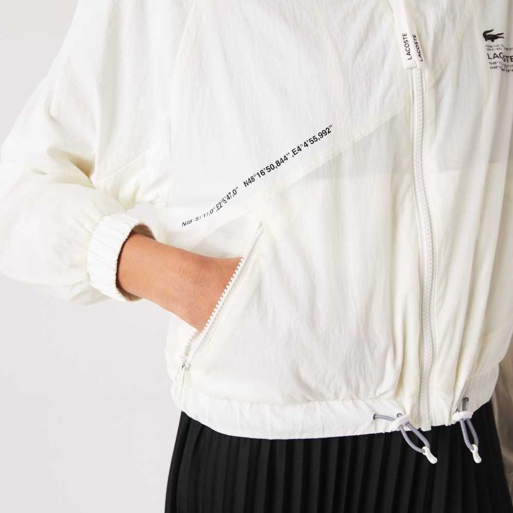 White Lacoste Mesh Lined Nylon Jacket | PLYDMK-435