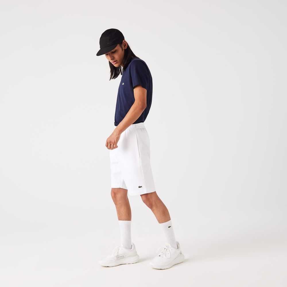 White Lacoste Organic Brushed Cotton Fleece Shorts | OZEPYR-752