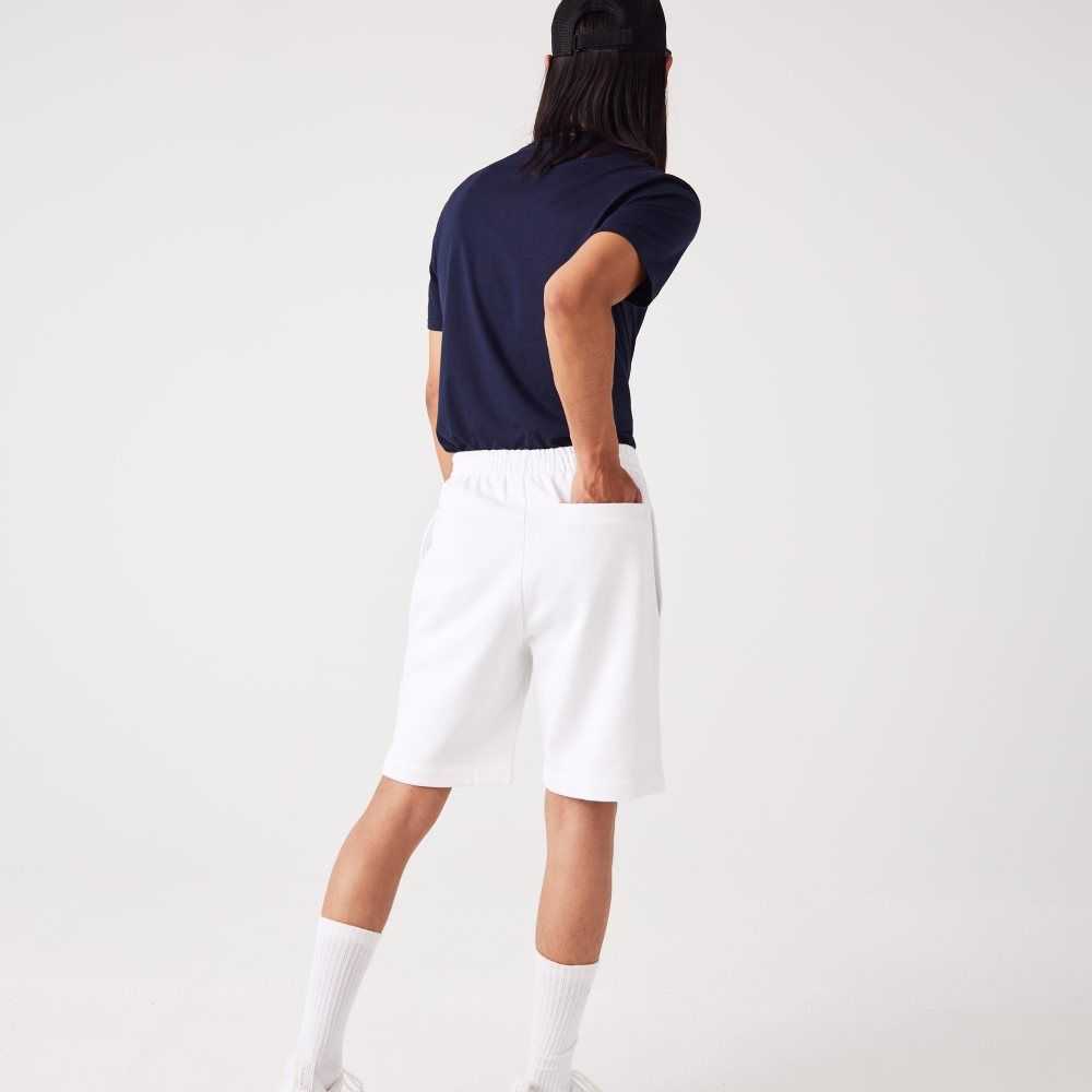 White Lacoste Organic Brushed Cotton Fleece Shorts | OZEPYR-752