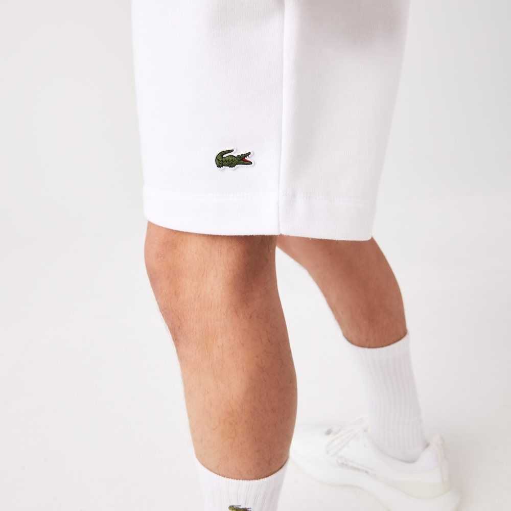 White Lacoste Organic Brushed Cotton Fleece Shorts | OZEPYR-752