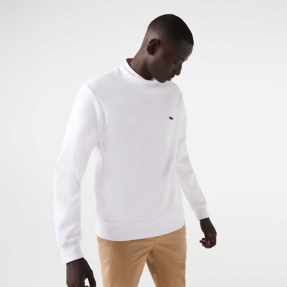 White Lacoste Organic Brushed Cotton Sweatshirt | RFJTKM-934