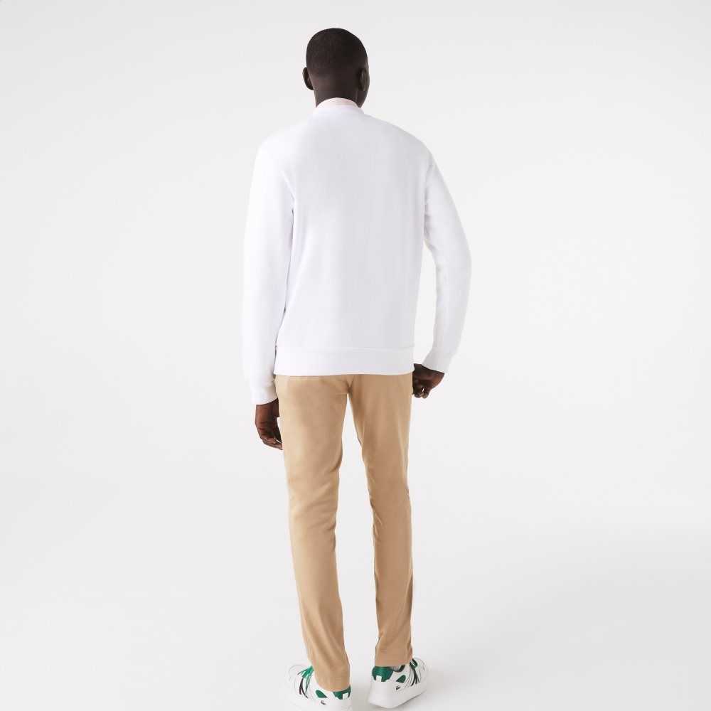 White Lacoste Organic Brushed Cotton Sweatshirt | RFJTKM-934