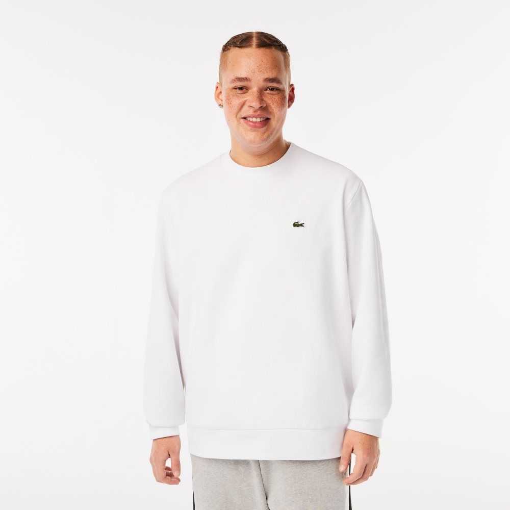 White Lacoste Organic Brushed Cotton Sweatshirt | RFJTKM-934