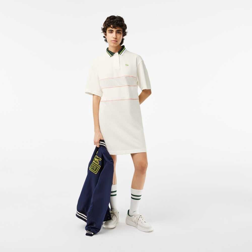 White Lacoste Organic Cotton French Made Polo Dress | MTJRKI-019