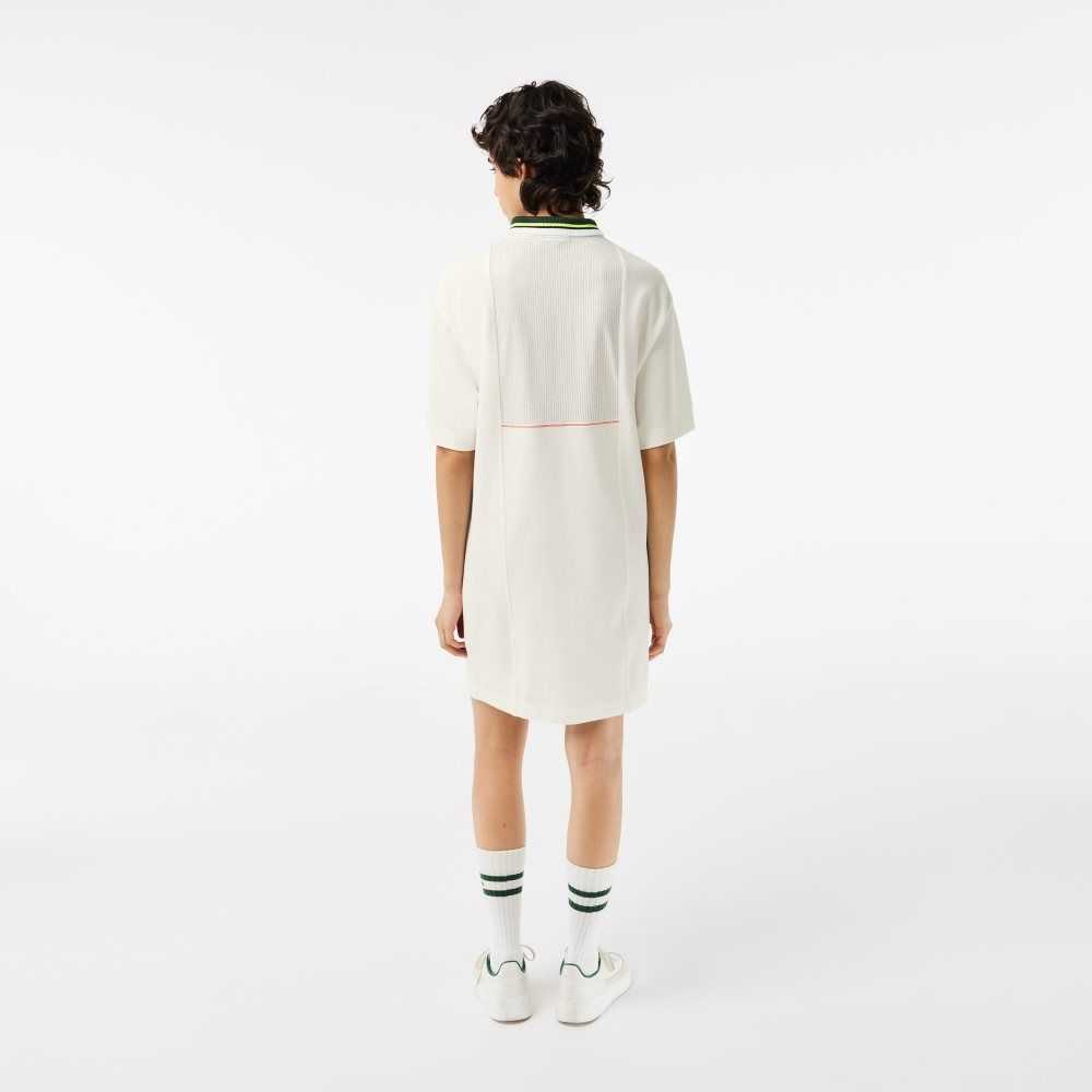 White Lacoste Organic Cotton French Made Polo Dress | MTJRKI-019