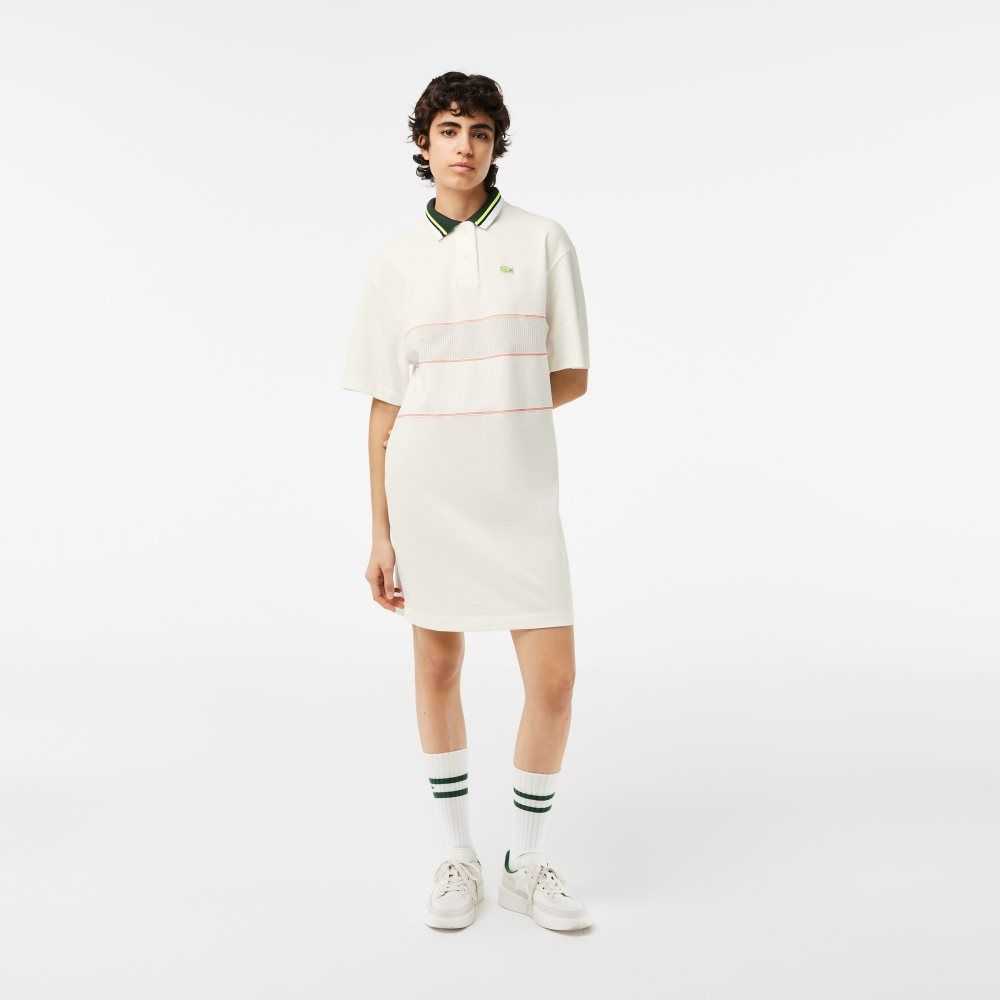 White Lacoste Organic Cotton French Made Polo Dress | MTJRKI-019