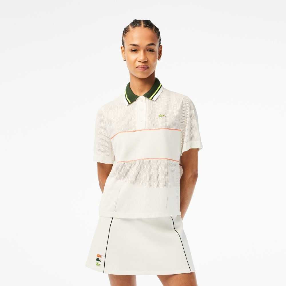 White Lacoste Organic Cotton French Made Loose Cut Polo | NPRBEA-951