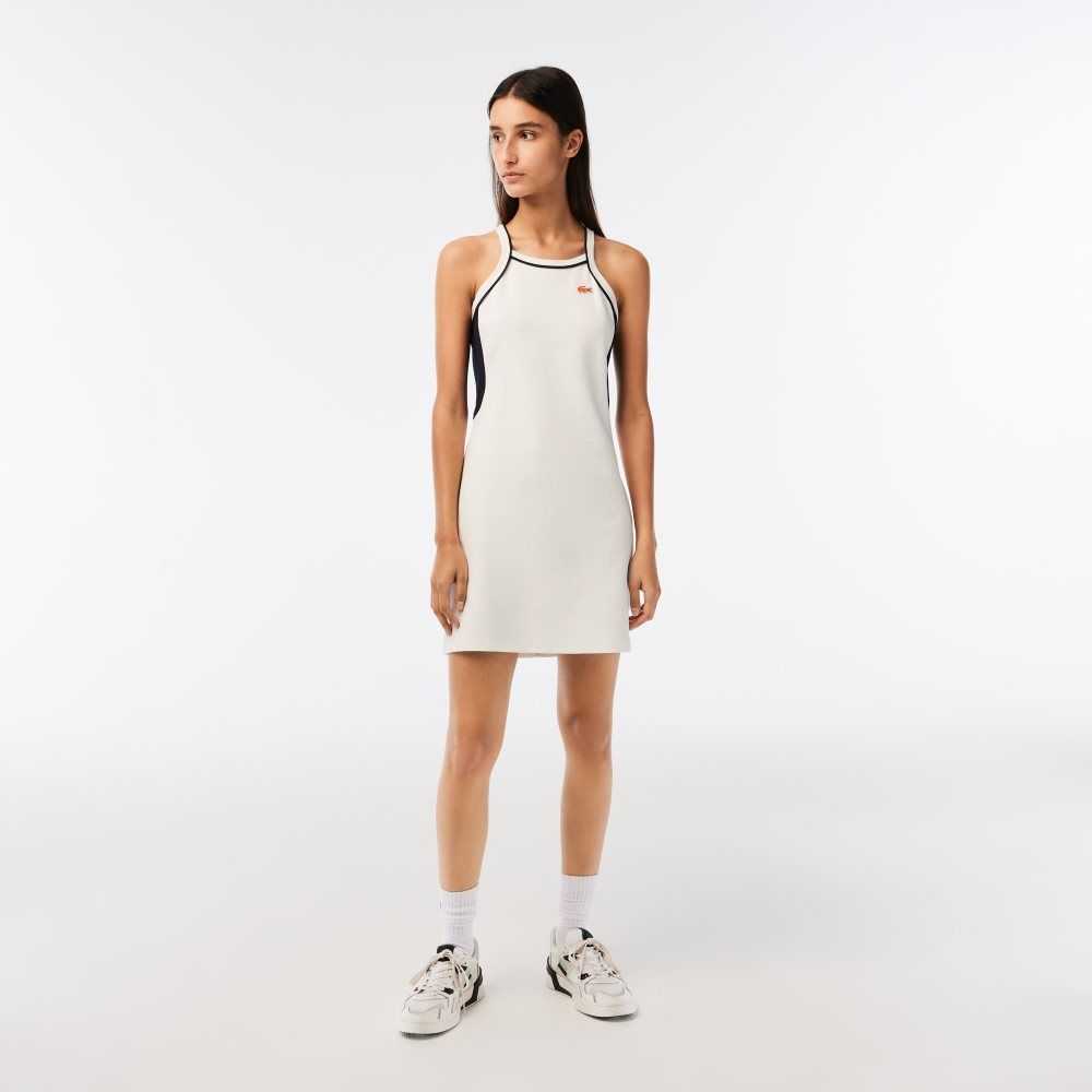 White Lacoste Organic Cotton French Made Tennis Dress | QPEAWC-452