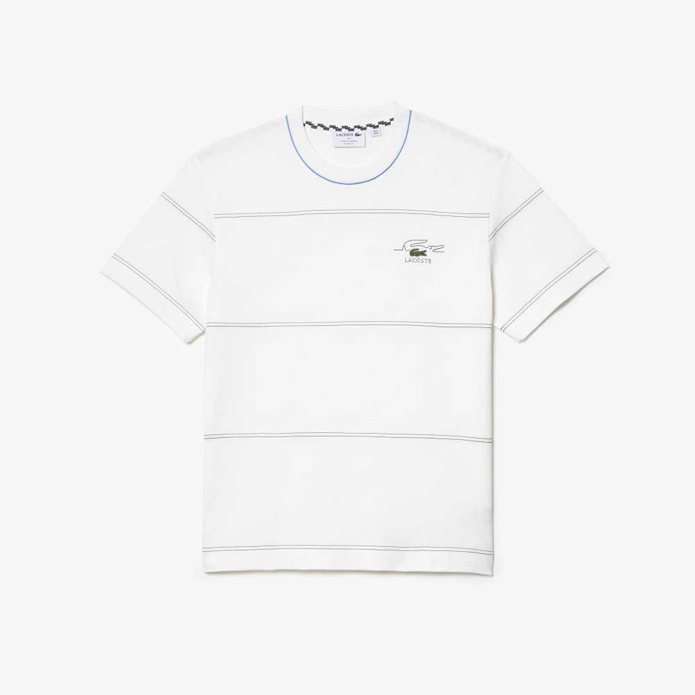 White Lacoste Organic Cotton Jersey Stripe T-Shirt | IRXPED-587