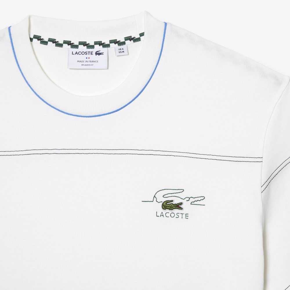 White Lacoste Organic Cotton Jersey Stripe T-Shirt | IRXPED-587