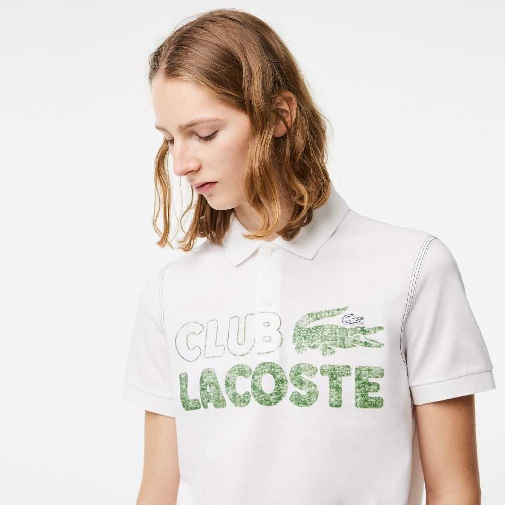 White Lacoste Organic Cotton Printed Polo | ZOPAXS-216