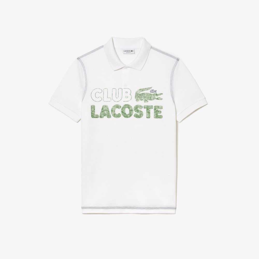 White Lacoste Organic Cotton Printed Polo | ZOPAXS-216