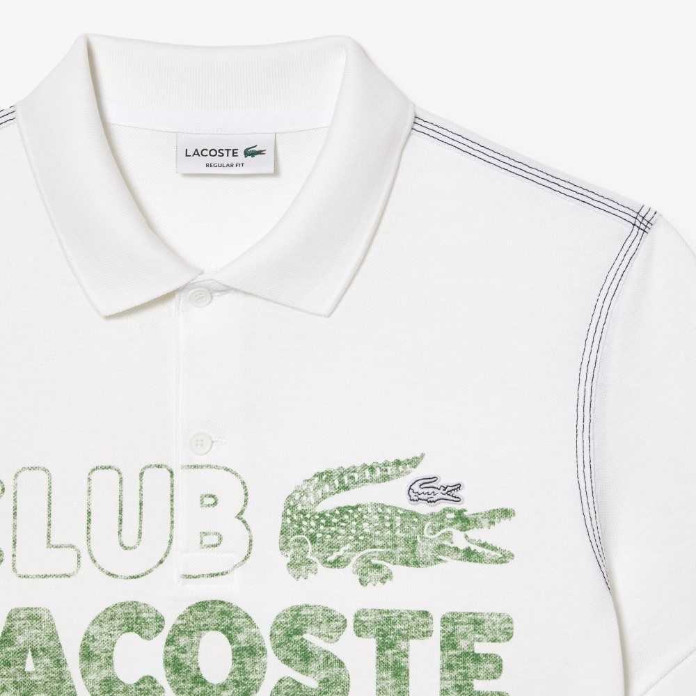 White Lacoste Organic Cotton Printed Polo | ZOPAXS-216