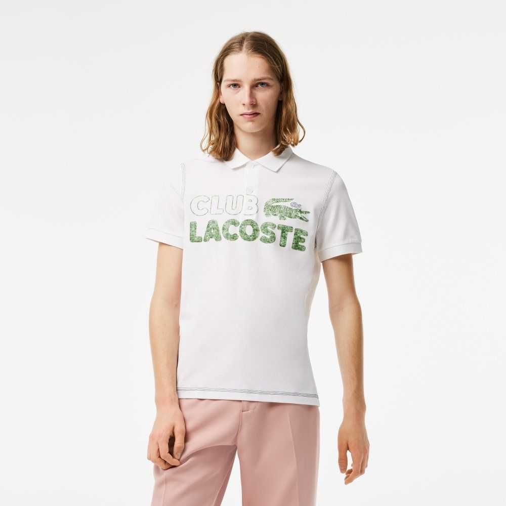 White Lacoste Organic Cotton Printed Polo | ZOPAXS-216