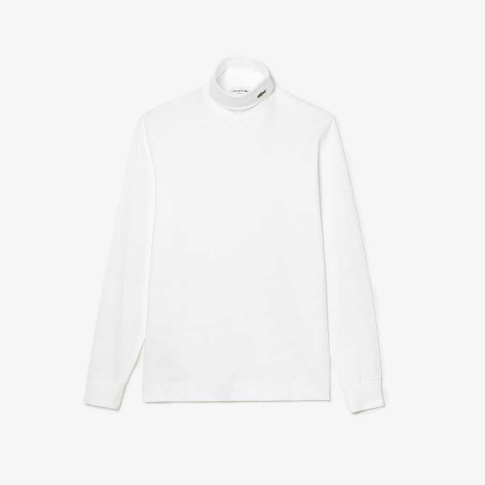 White Lacoste Organic Cotton Turtleneck T-Shirt | ETNAJK-327